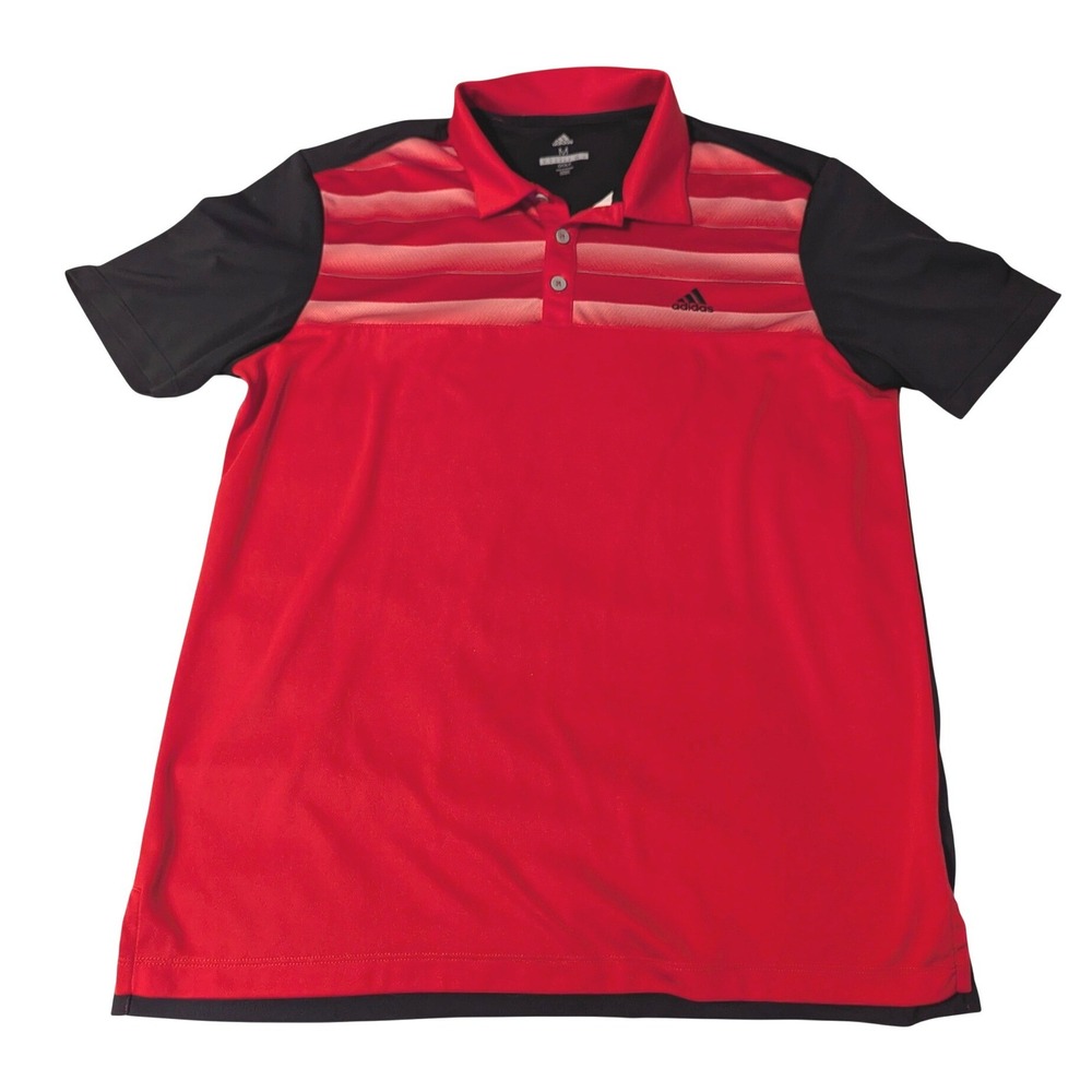 Adidas Golf Mens Medium Performance‎ Polo Shirt Red Black White Gradient Stripe